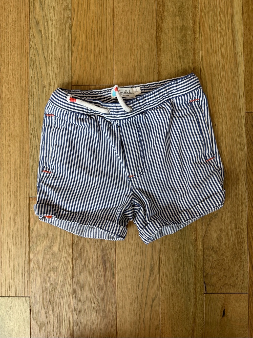Mini Boden Boys Navy White Striped Shorts Size 5Y 110cm Drawstring